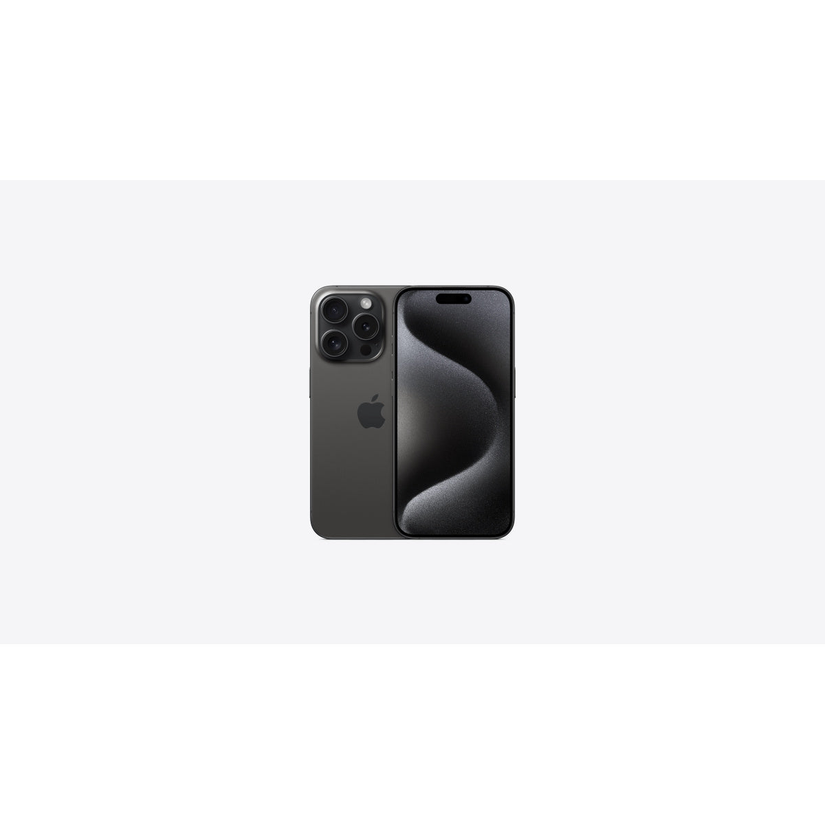 Representative Apple iPhone 15 Pro in Black Titanium, front and back. Not a photo of the specific pre-owned device.