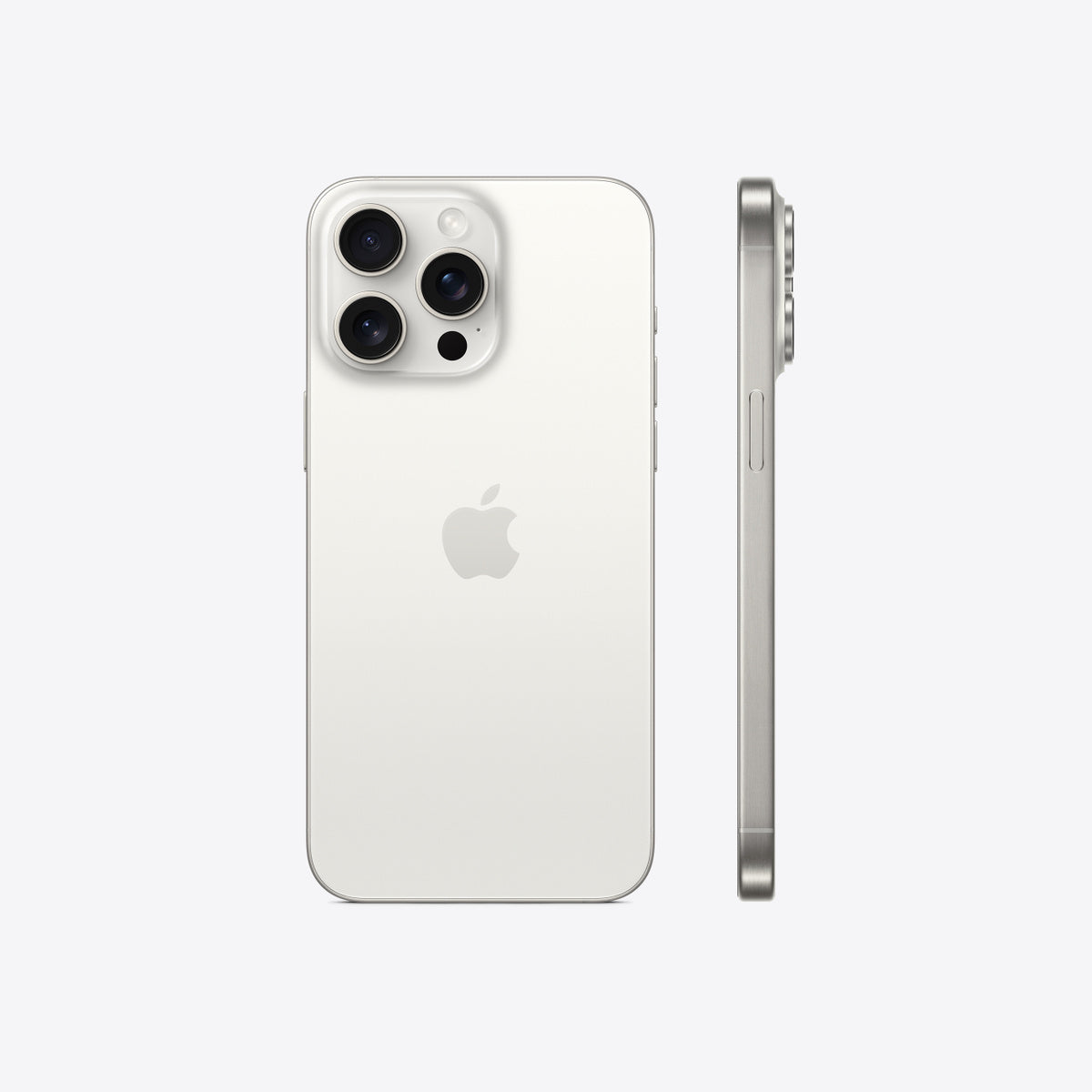 Representative rear view of Apple iPhone 15 Pro Max in White Titanium. Not a photo of the specific pre-owned device.