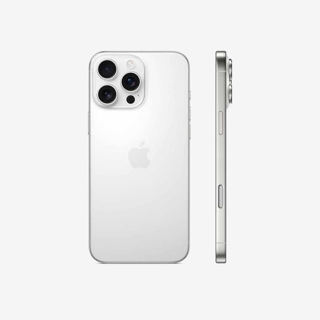 Representative rear view of Apple iPhone 16 Pro Max in White Titanium. Not a photo of the specific pre-owned device.