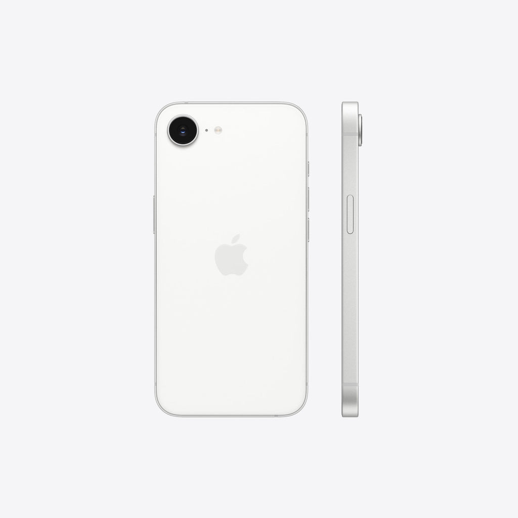 Apple iPhone 17e in White, rear view.
